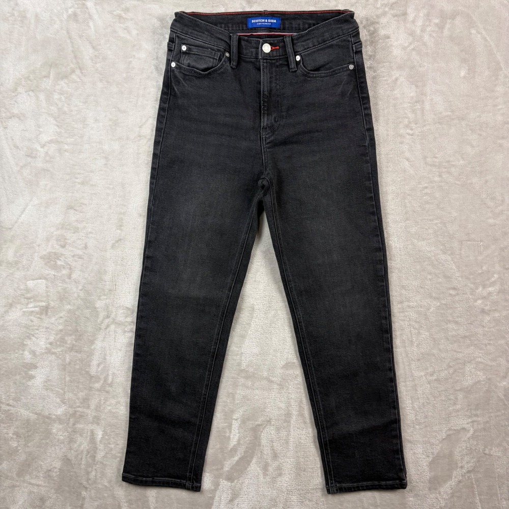 Scotch & Soda Amsterdam Womens 4 Mid Rise Straight Leg Jeans Charcoal Black Edgy